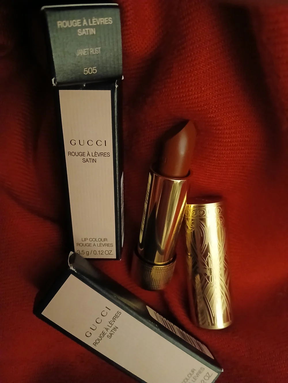 Gucci Satin Lipstick in Warm Brown with Gold Case